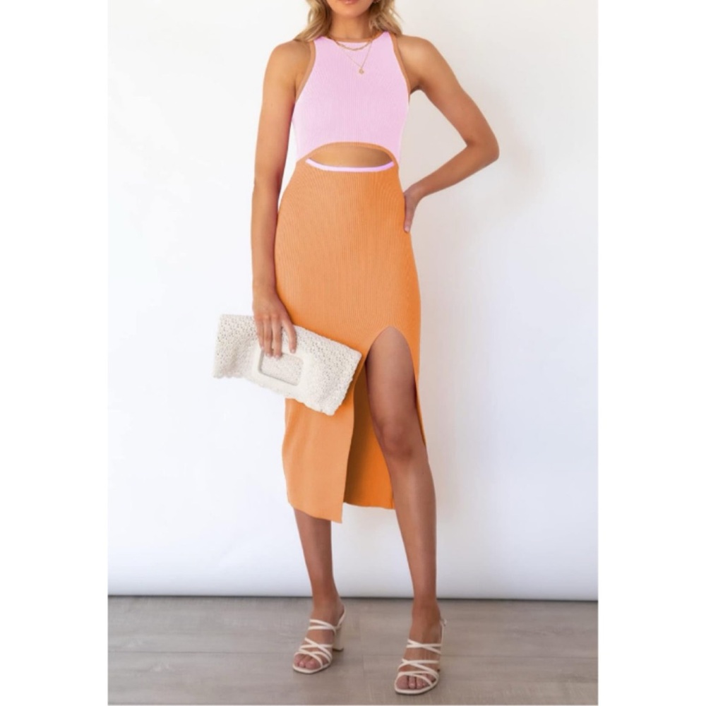 Sleeveless Cut Out Knit Bodycon Midi Dress